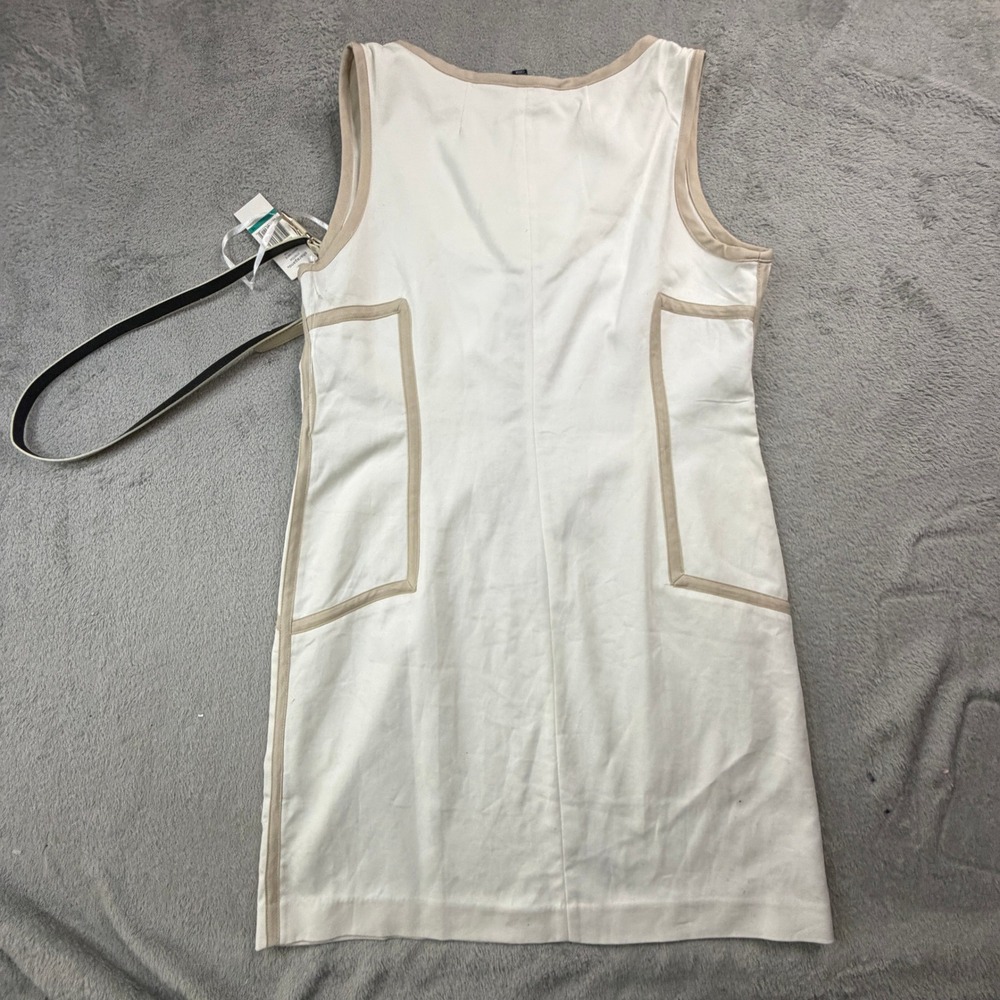 NWT Sharagano Womens White Tan Belted Zip Front Sleeveless Sheath Dress Size 16 - Picture 13 of 14